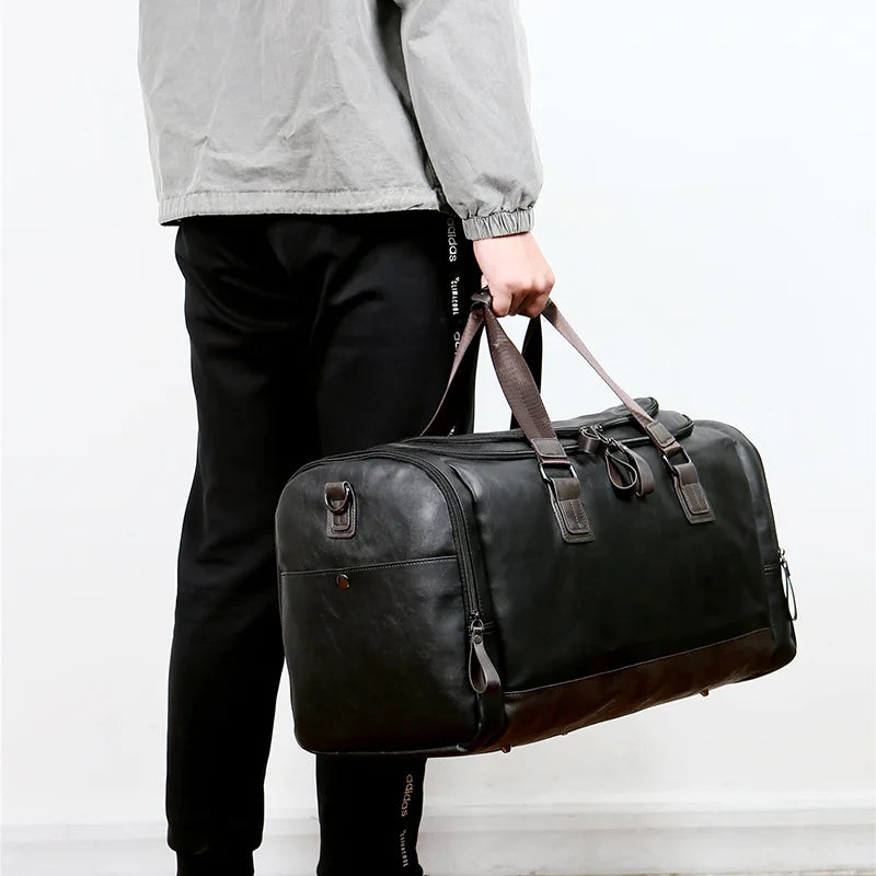 Large Men's Fitness Handbag High Quality PU Leather Carry On Luggage Shoulder Bag Outdoor Travel Duffel Gym Training Tote XA117B