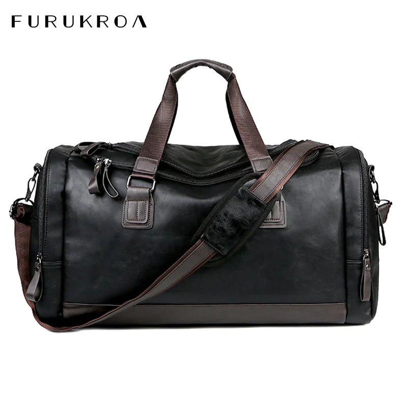 Large Men's Fitness Handbag High Quality PU Leather Carry On Luggage Shoulder Bag Outdoor Travel Duffel Gym Training Tote XA117B